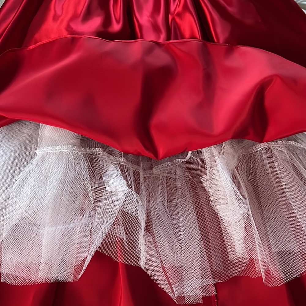Vintage Fiery Red Corset Formal Ball Gown Rhinestones Embellished Bodice Small - Picture 13 of 15